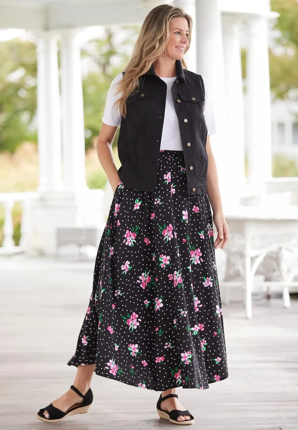 Woman Within Women's Plus Size Pull-On Elastic Waist Soft Maxi Skirt