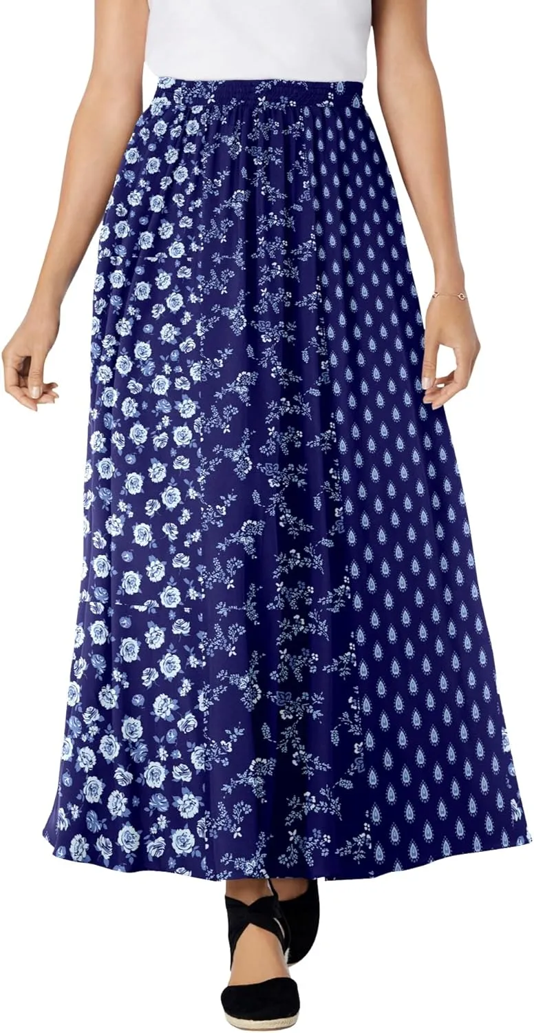 Woman Within Women's Plus Size Pull-On Elastic Waist Soft Maxi Skirt
