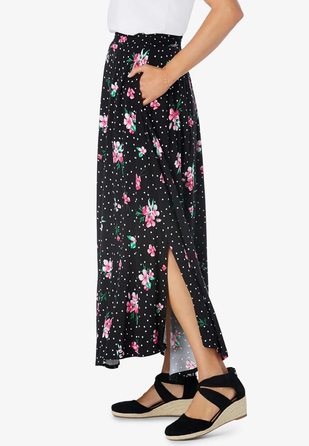 Woman Within Women's Plus Size Pull-On Elastic Waist Soft Maxi Skirt