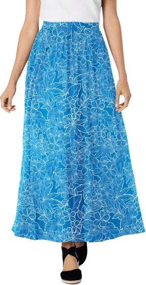 Woman Within Women's Plus Size Pull-On Elastic Waist Soft Maxi Skirt