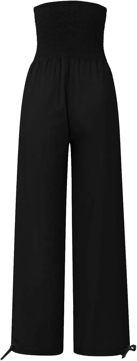 Women Cotton Linen Palazzo Pants Summer Boho Wide Leg High Waist Casual Loose Comfy Pants Trousers with Pocket
