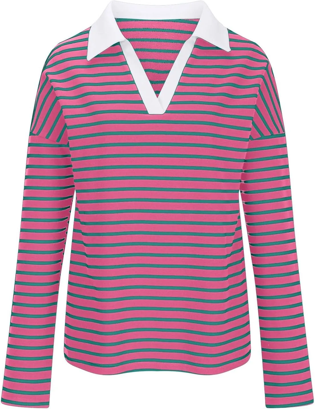 Women Fall Fashion Sweatshirts Long Sleeve V-Neck Stripe Pullover Tops Casual Oversized Fall Clothes