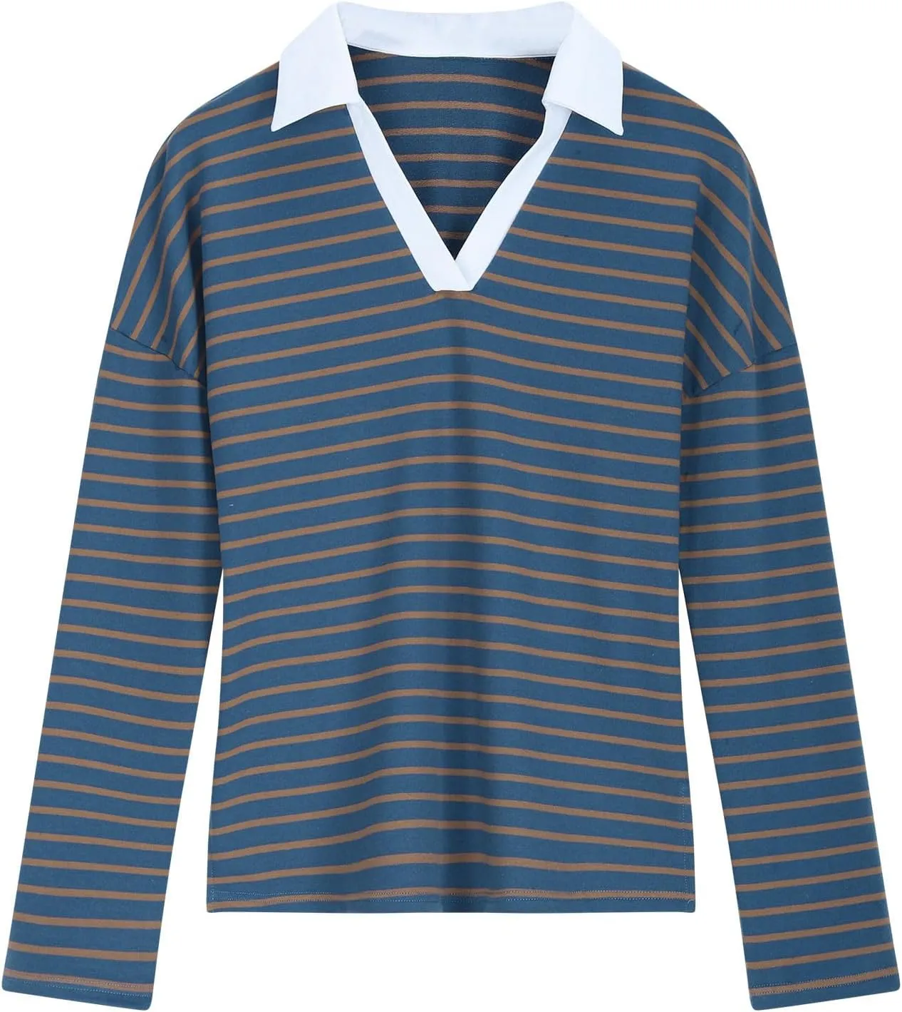 Women Fall Fashion Sweatshirts Long Sleeve V-Neck Stripe Pullover Tops Casual Oversized Fall Clothes