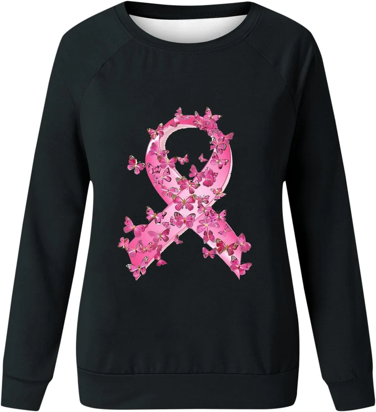 Women Oversized Sweatshirt Breast Cancer Fight Awareness Long Sleeve Crewneck Hoodies Shirts Pullover Top