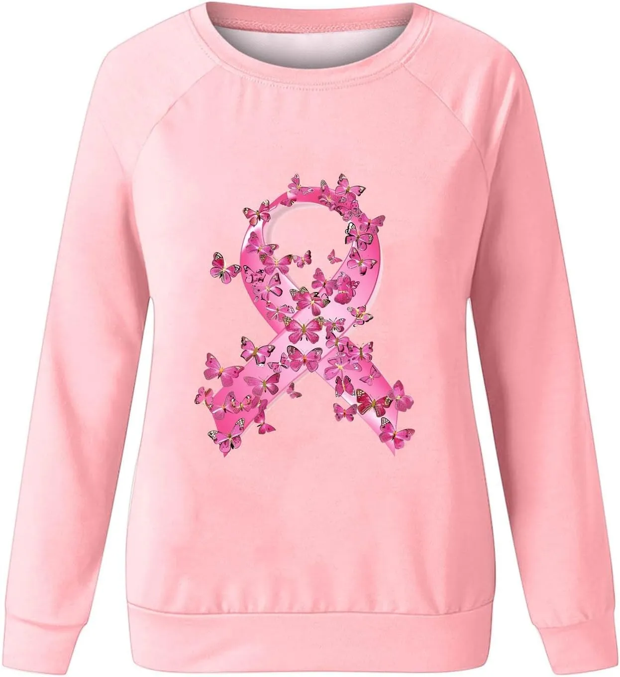 Women Oversized Sweatshirt Breast Cancer Fight Awareness Long Sleeve Crewneck Hoodies Shirts Pullover Top