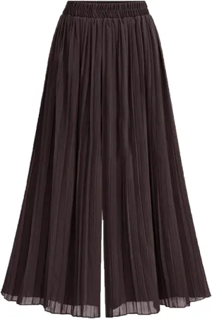 Women Palazzo Pants High Waisted Wide Leg Pants Pleated Chiffon Baggy Casual Travel Beach Summer Flowy Lounge Trouser