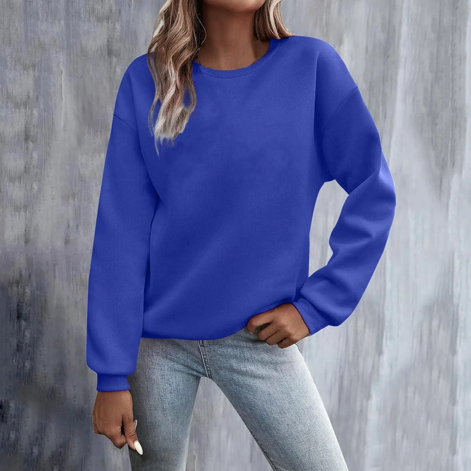 Women Solid Color Sweatshirt Long Sleeve Crewneck Pullover Fit Comfy Shirts Blouses 2025 Spring Fall Casual Tops