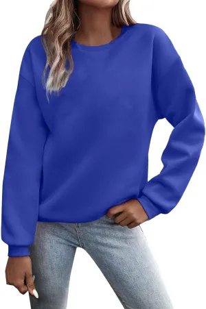 Women Solid Color Sweatshirt Long Sleeve Crewneck Pullover Fit Comfy Shirts Blouses 2025 Spring Fall Casual Tops