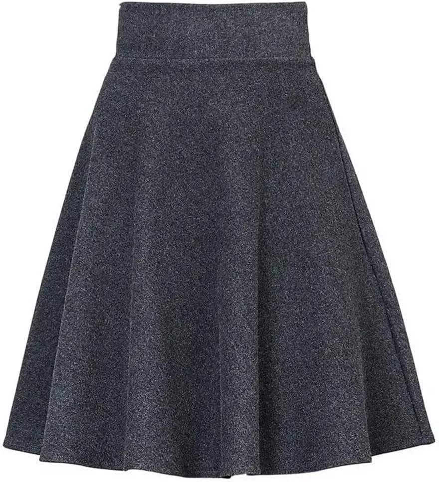 Women Solid High Waist Pockets Pleated A-Line Bubble Skirt