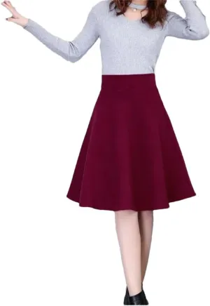 Women Solid High Waist Pockets Pleated A-Line Bubble Skirt