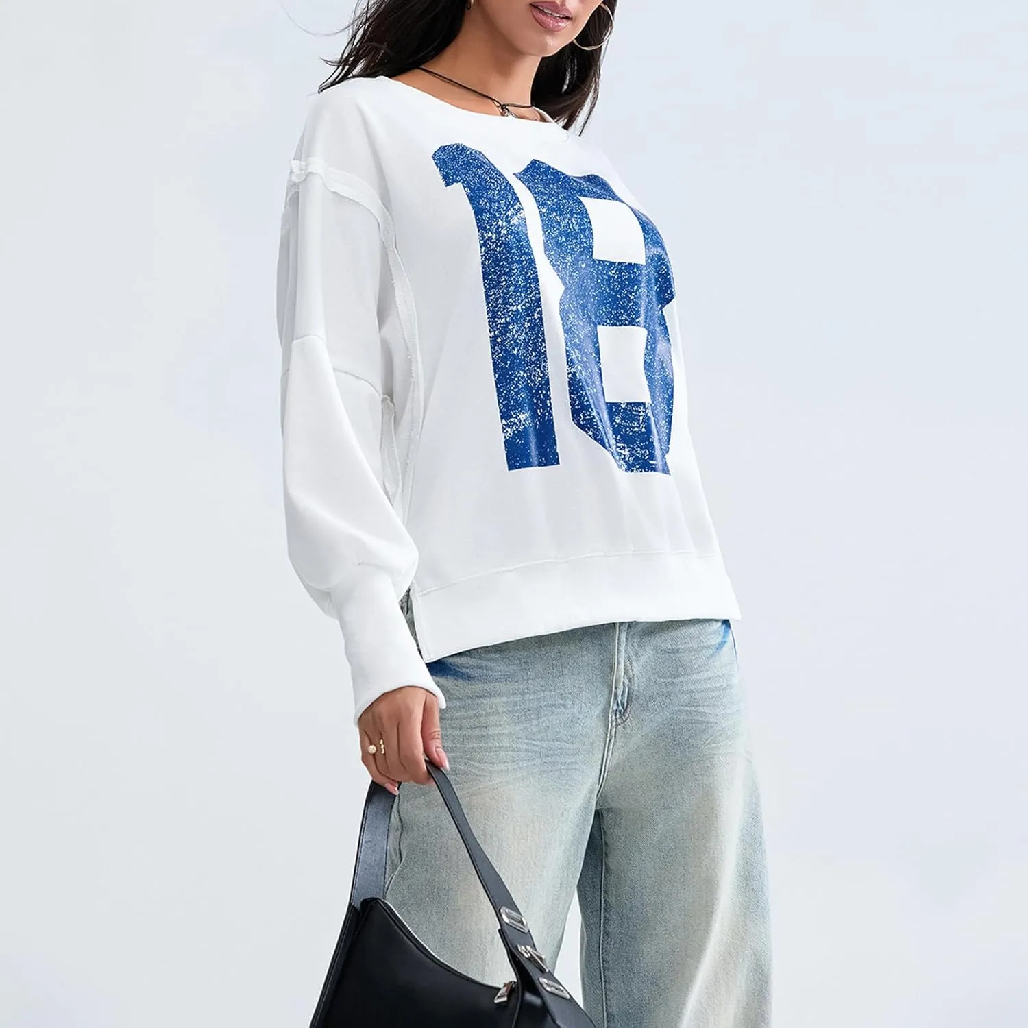 Women Star Striped Graphic Sweatshirt Long Sleeve Crew Neck Oversized Hoodie Casual Drop Shoulder Pullover Jacket