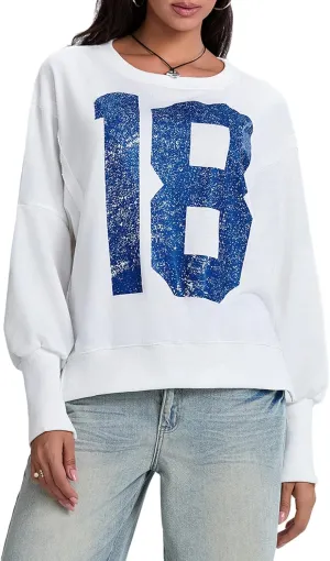 Women Star Striped Graphic Sweatshirt Long Sleeve Crew Neck Oversized Hoodie Casual Drop Shoulder Pullover Jacket