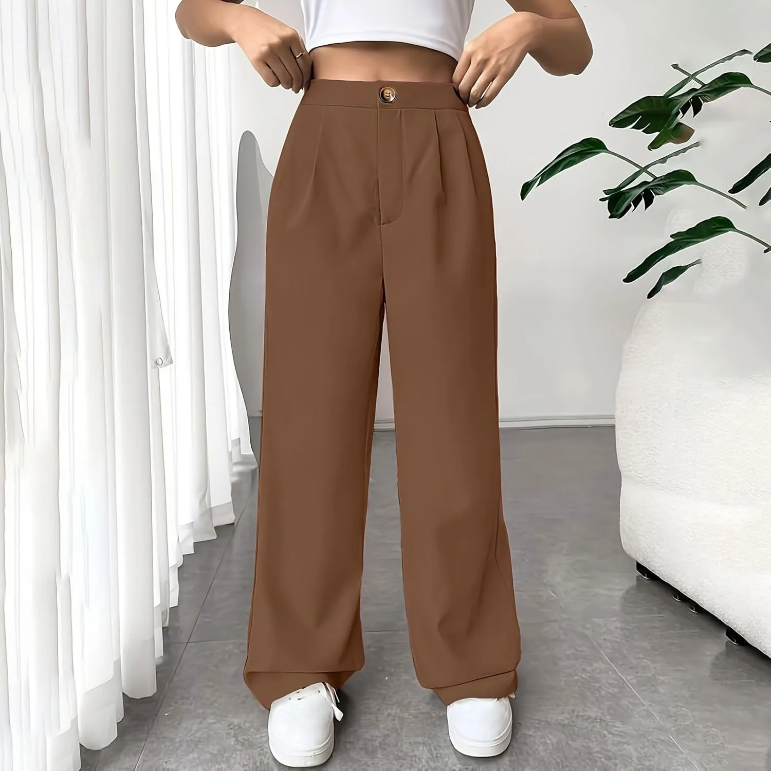 Women Suit Pants Formal Business Office Casual Slacks Workwear Trousers High Waisted Straight Leg Stylish Pants