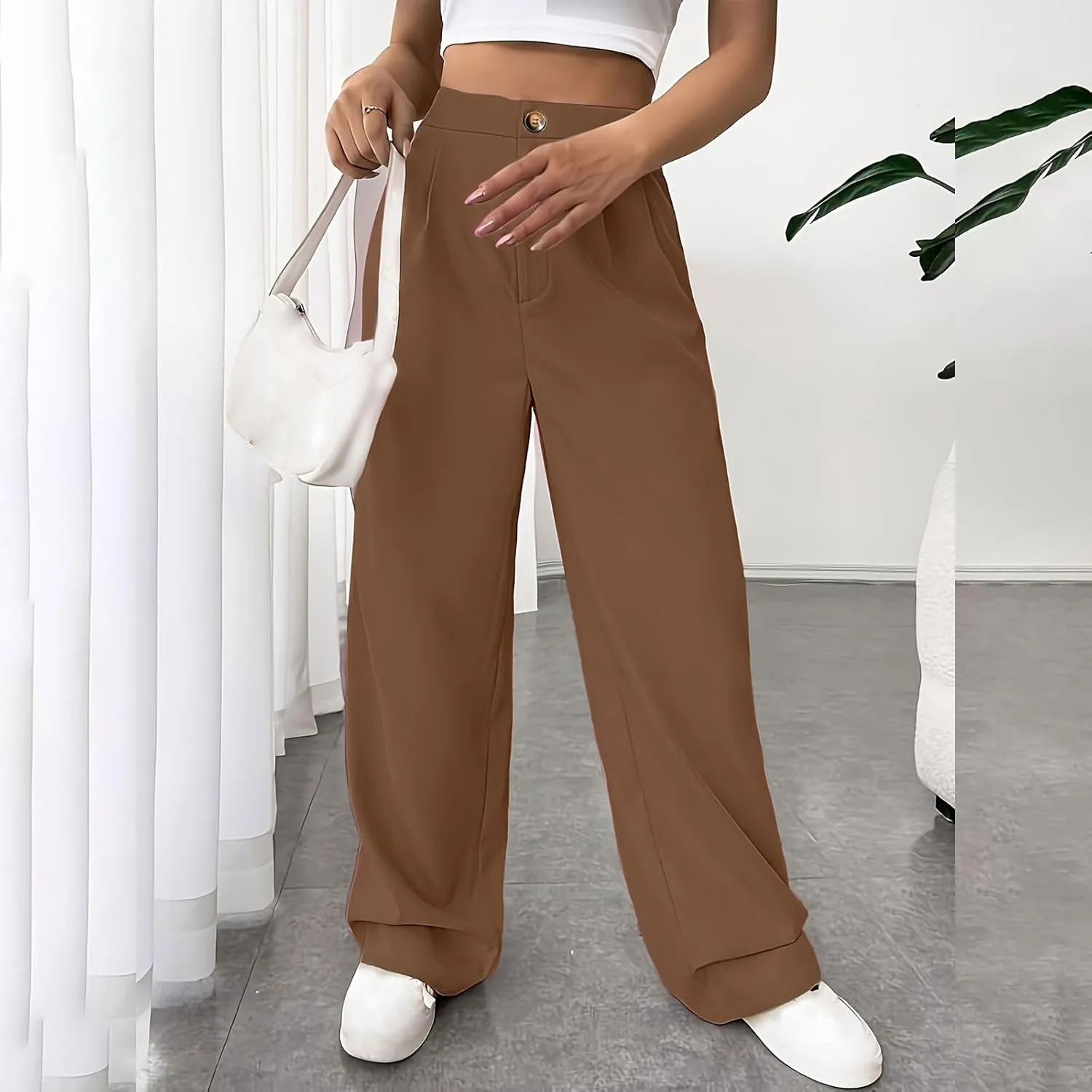 Women Suit Pants Formal Business Office Casual Slacks Workwear Trousers High Waisted Straight Leg Stylish Pants