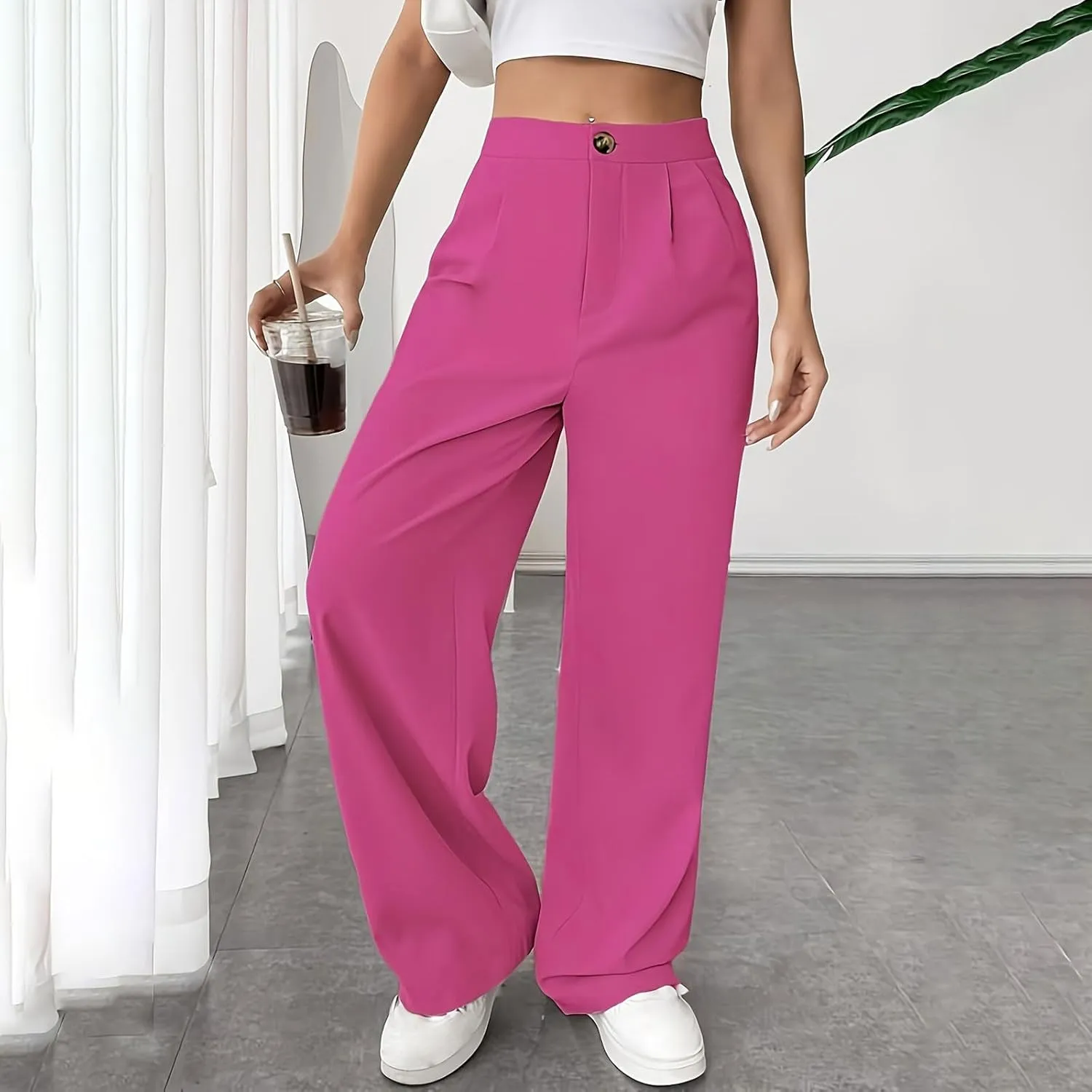 Women Suit Pants Formal Business Office Casual Slacks Workwear Trousers High Waisted Straight Leg Stylish Pants