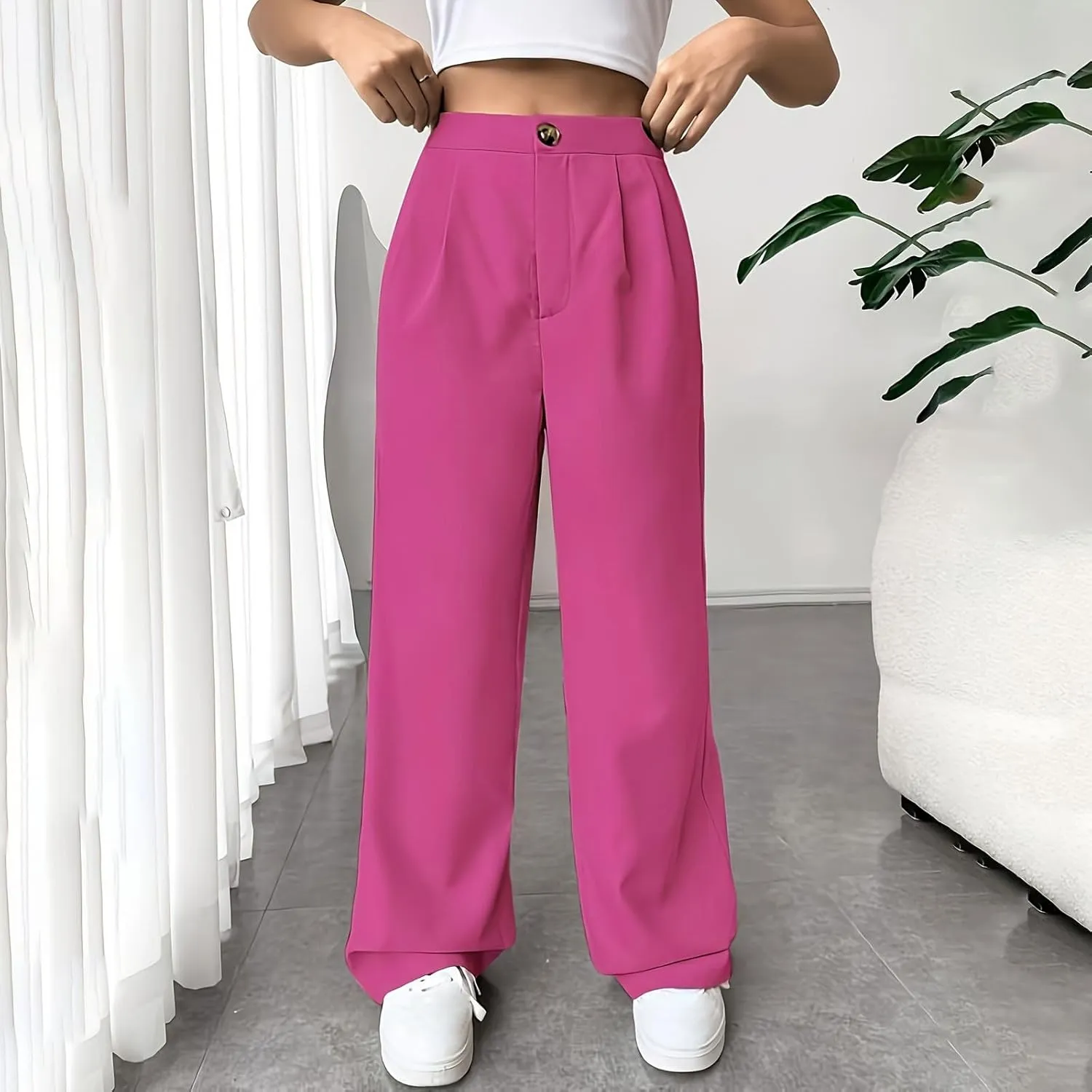 Women Suit Pants Formal Business Office Casual Slacks Workwear Trousers High Waisted Straight Leg Stylish Pants