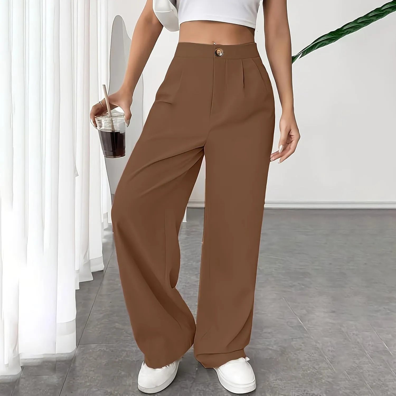 Women Suit Pants Formal Business Office Casual Slacks Workwear Trousers High Waisted Straight Leg Stylish Pants