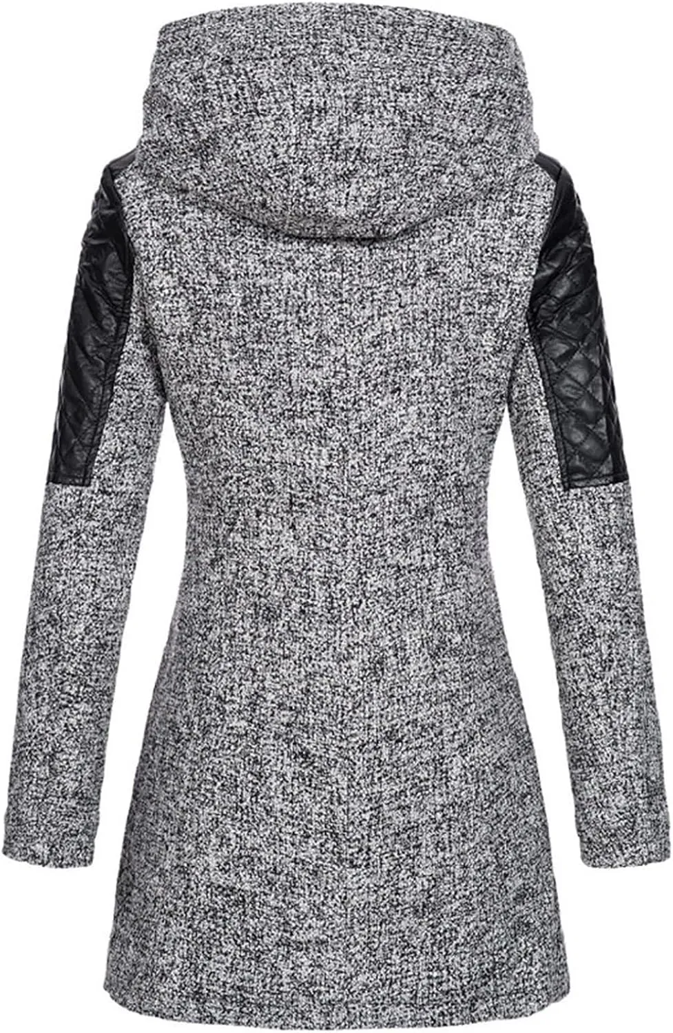 Women Wool Pea Coat Long Sleeve Hooded Long Winter Warm Thick Leather Jackets Zip Up Trench Outerwears Pockets