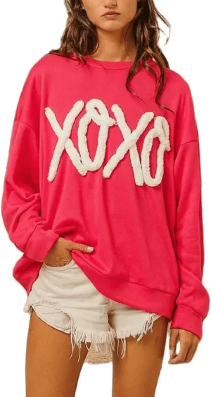 Women Y2k Graphic Sweatshirt Cute Heart Drop Shoulder Long Sleeve Pullover Top Oversized Holiday Tops