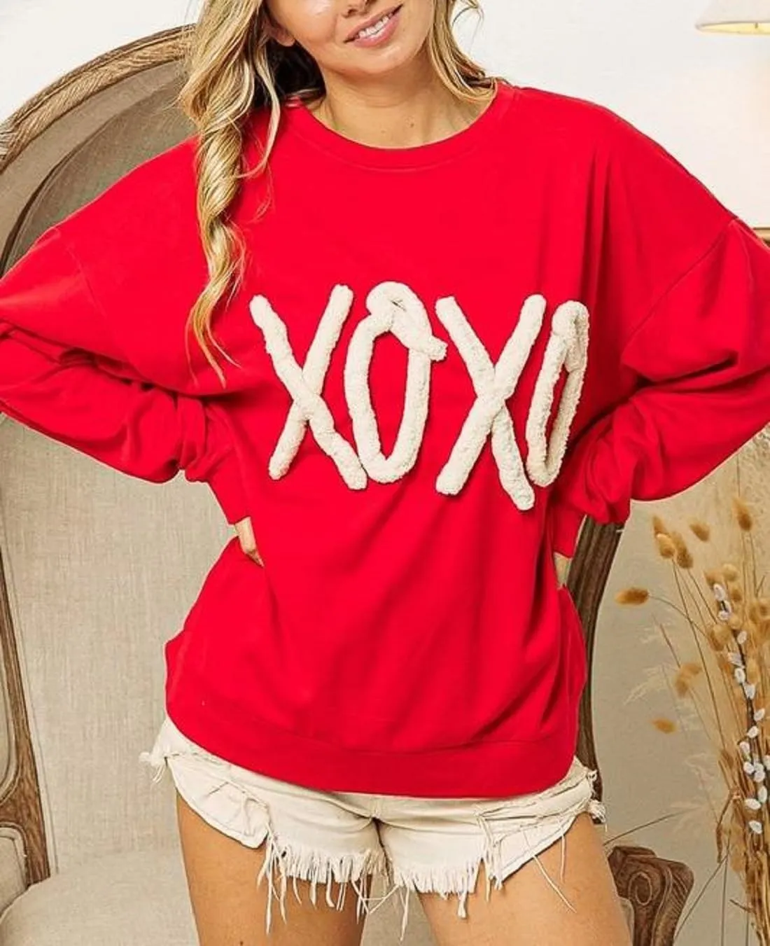 Women Y2k Graphic Sweatshirt Cute Heart Drop Shoulder Long Sleeve Pullover Top Oversized Holiday Tops