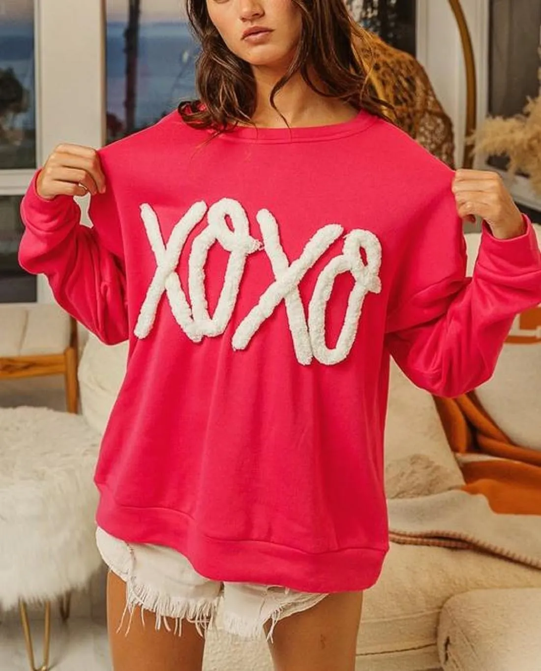 Women Y2k Graphic Sweatshirt Cute Heart Drop Shoulder Long Sleeve Pullover Top Oversized Holiday Tops