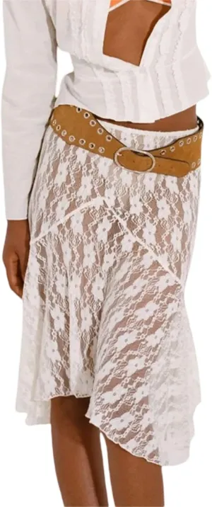 Women Y2k Lace Maxi Skirt Summer Sexy See Through Long Lace Skirt Casual Boho Fairy Grunge Midi Lace Skirt