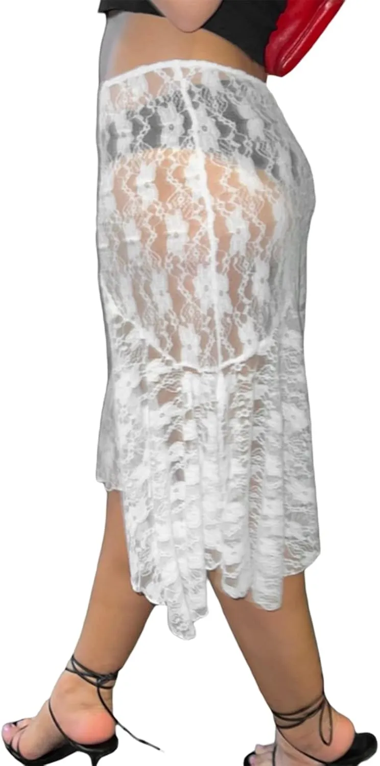 Women Y2k Lace Maxi Skirt Summer Sexy See Through Long Lace Skirt Casual Boho Fairy Grunge Midi Lace Skirt