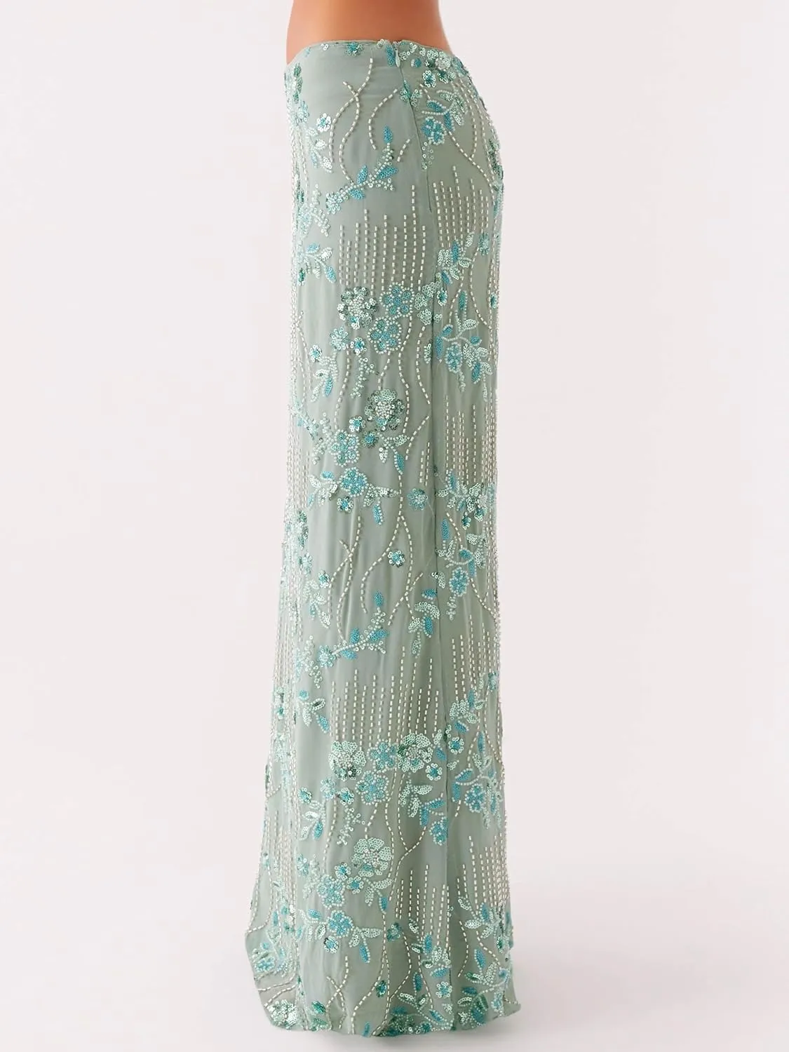 Women Y2k Sequin Long Skirt Sparkly Beaded Floral Maxi Skirt Rhinestone Glitter Midi Skirt Streetwear