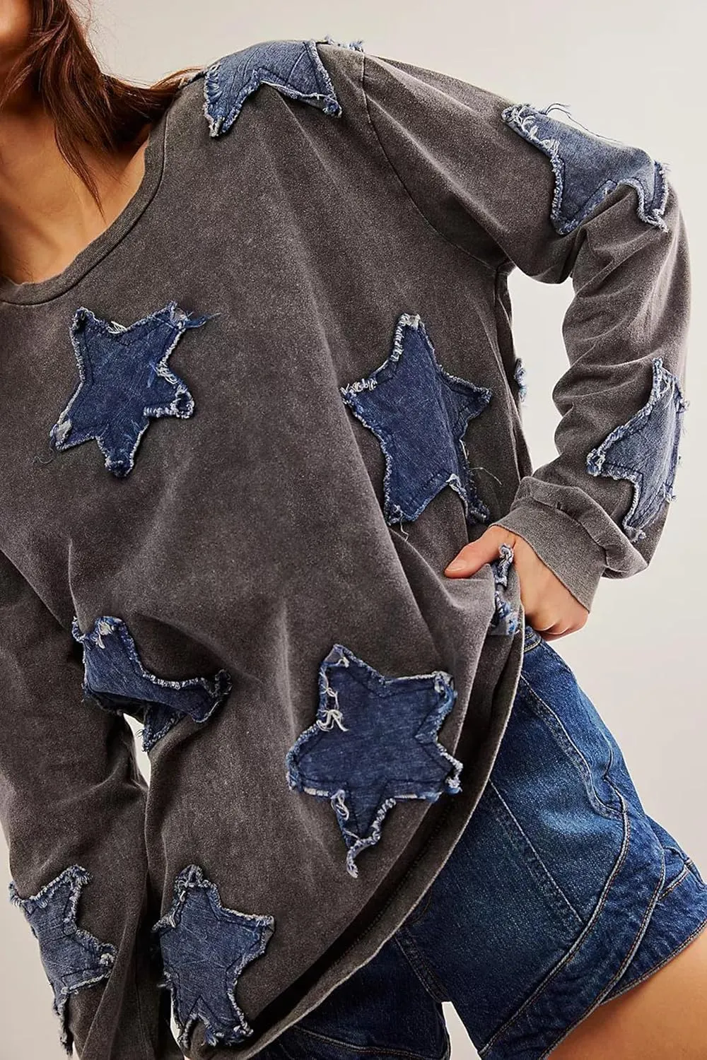 Women Y2k Star Graphic Sweatshirt Oversized Crewneck Long Sleeve Sweater Shirt Aesthetic Vintage Sweatshirt Hoodie