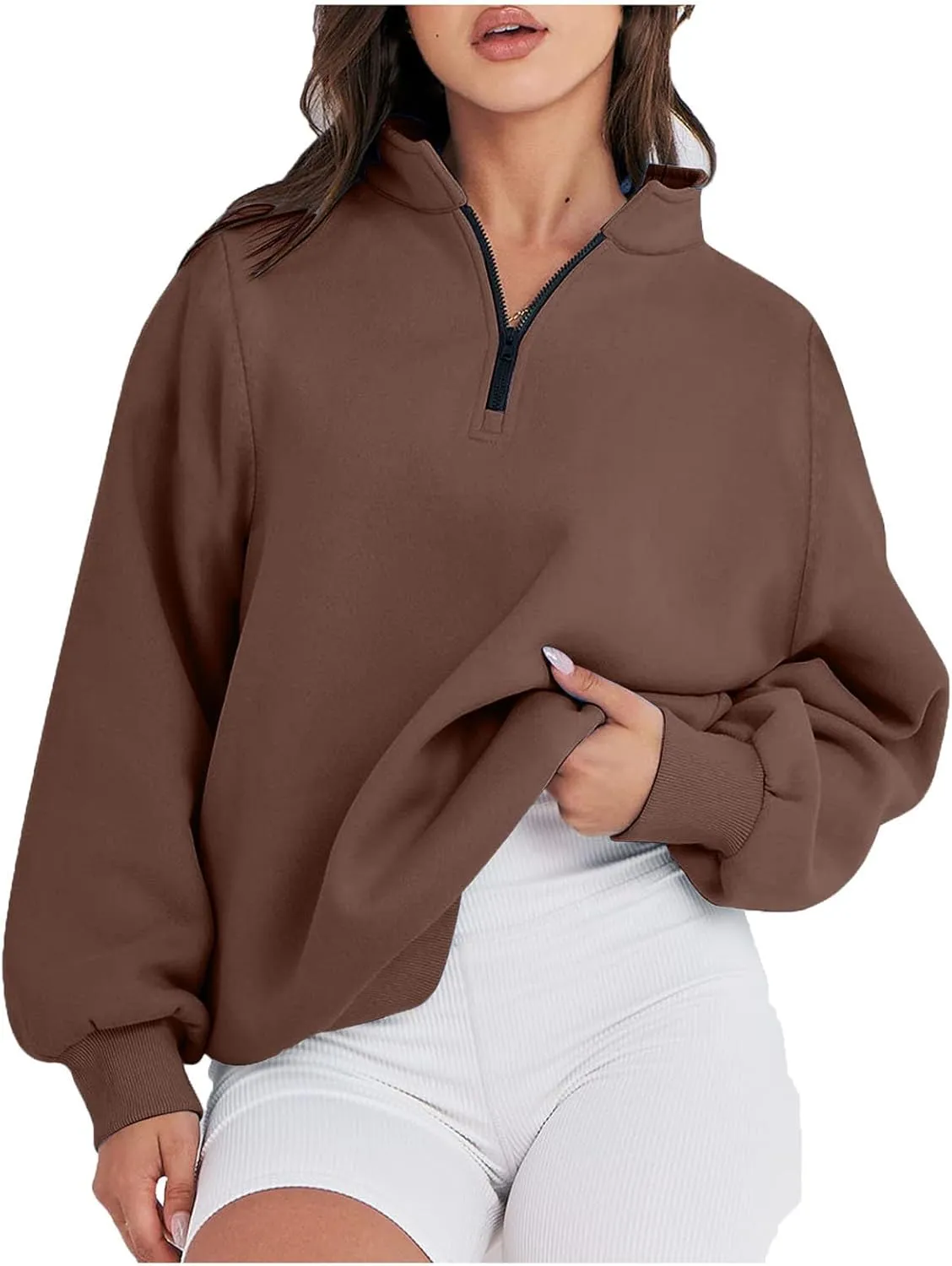 Womens 2023 Tredny Fall Zip Up Fleece Sweatshirt Puff Sleeve Pullover Tops Long Sleeve Fall Teen Girl Y2K Hoodies