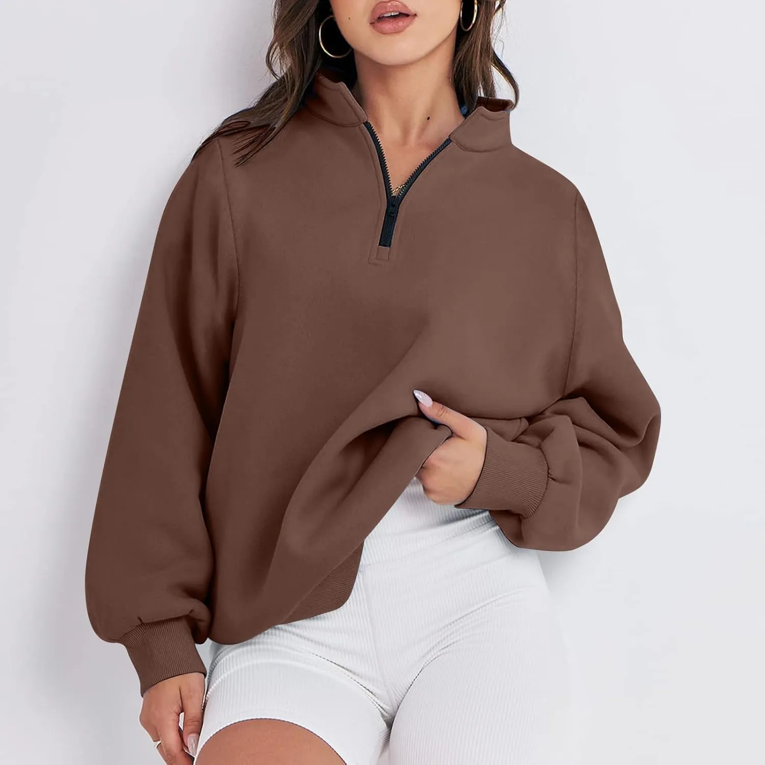 Womens 2023 Tredny Fall Zip Up Fleece Sweatshirt Puff Sleeve Pullover Tops Long Sleeve Fall Teen Girl Y2K Hoodies