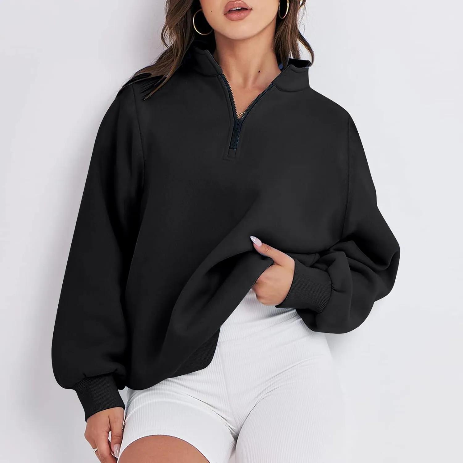 Womens 2023 Tredny Fall Zip Up Fleece Sweatshirt Puff Sleeve Pullover Tops Long Sleeve Fall Teen Girl Y2K Hoodies
