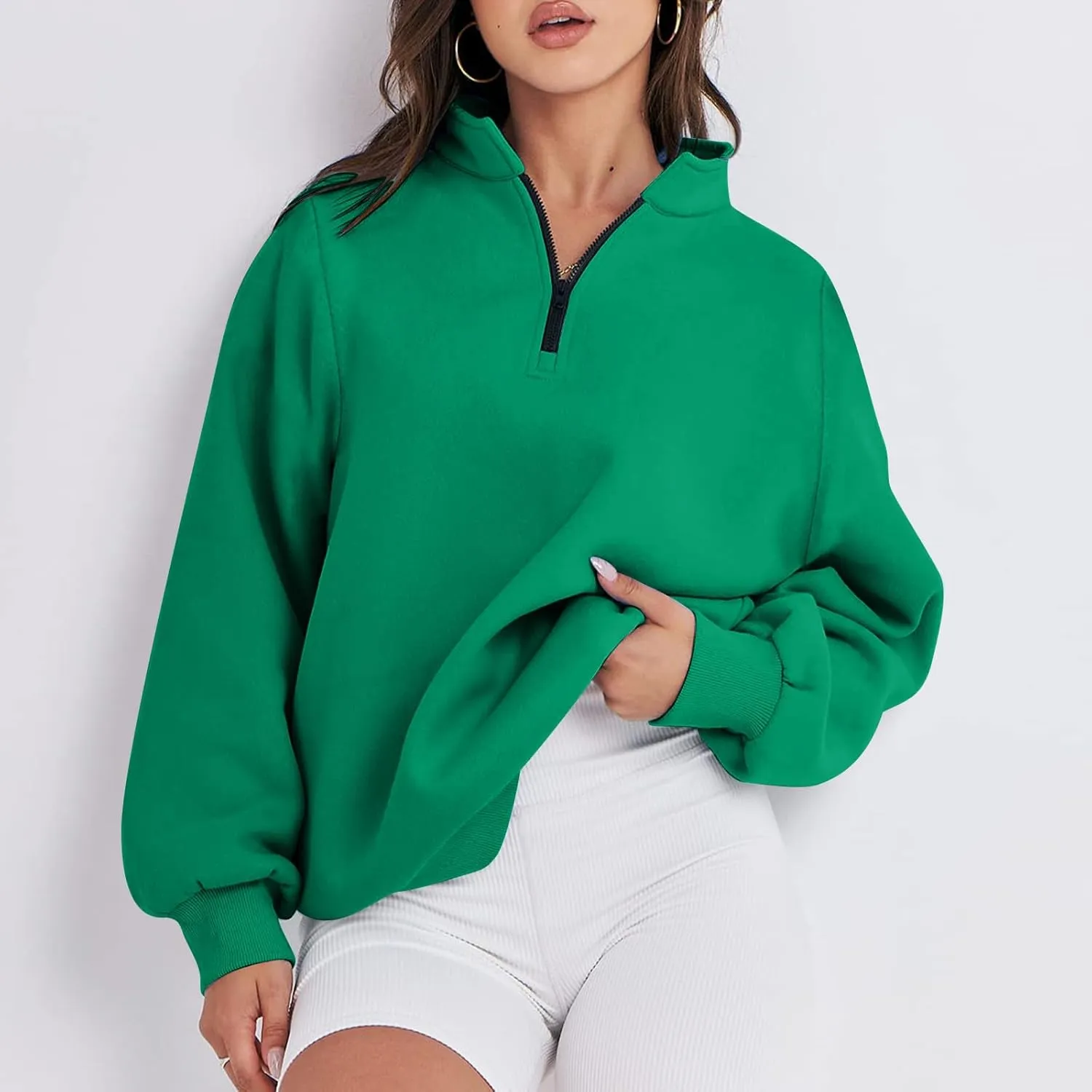 Womens 2023 Tredny Fall Zip Up Fleece Sweatshirt Puff Sleeve Pullover Tops Long Sleeve Fall Teen Girl Y2K Hoodies