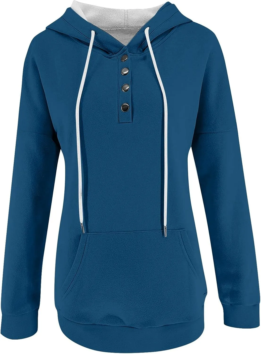 Womens 2024 Hooded Casual Button Collar Drawstring Hoodies Fall Fashion Plain Tunic Hoodies Sweatshirts