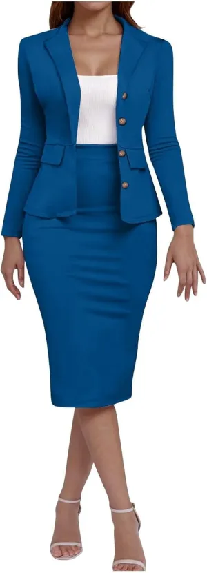 Women's Business Suit 2 Piece Long Sleeve Skirt Suit Set 2025 Lady Blazer Office Work Solid Slim Fit Jacket Outfits