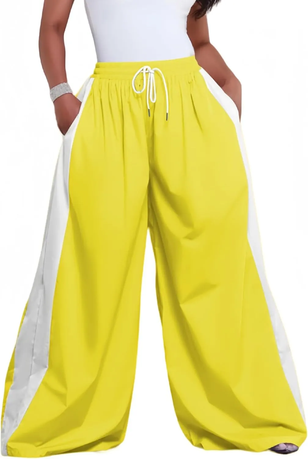 Women's Cargo Pants Baggy Wide Leg Pants Straight Y2K Drawstring Casual Pants with Pockets