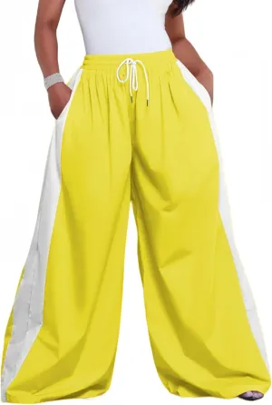 Women's Cargo Pants Baggy Wide Leg Pants Straight Y2K Drawstring Casual Pants with Pockets