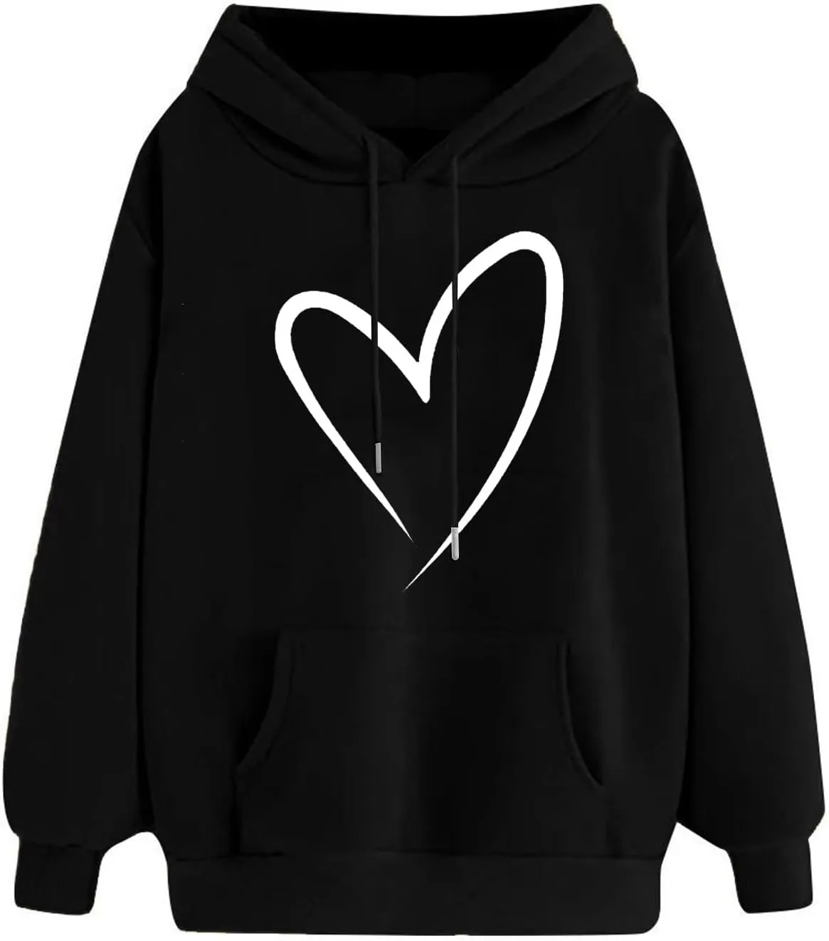 Women's Casual Heart Print Hoodies Lightweight Long Sleeve Pullover Hoodie Sweatshirt Tops with Kangaroo Pocket
