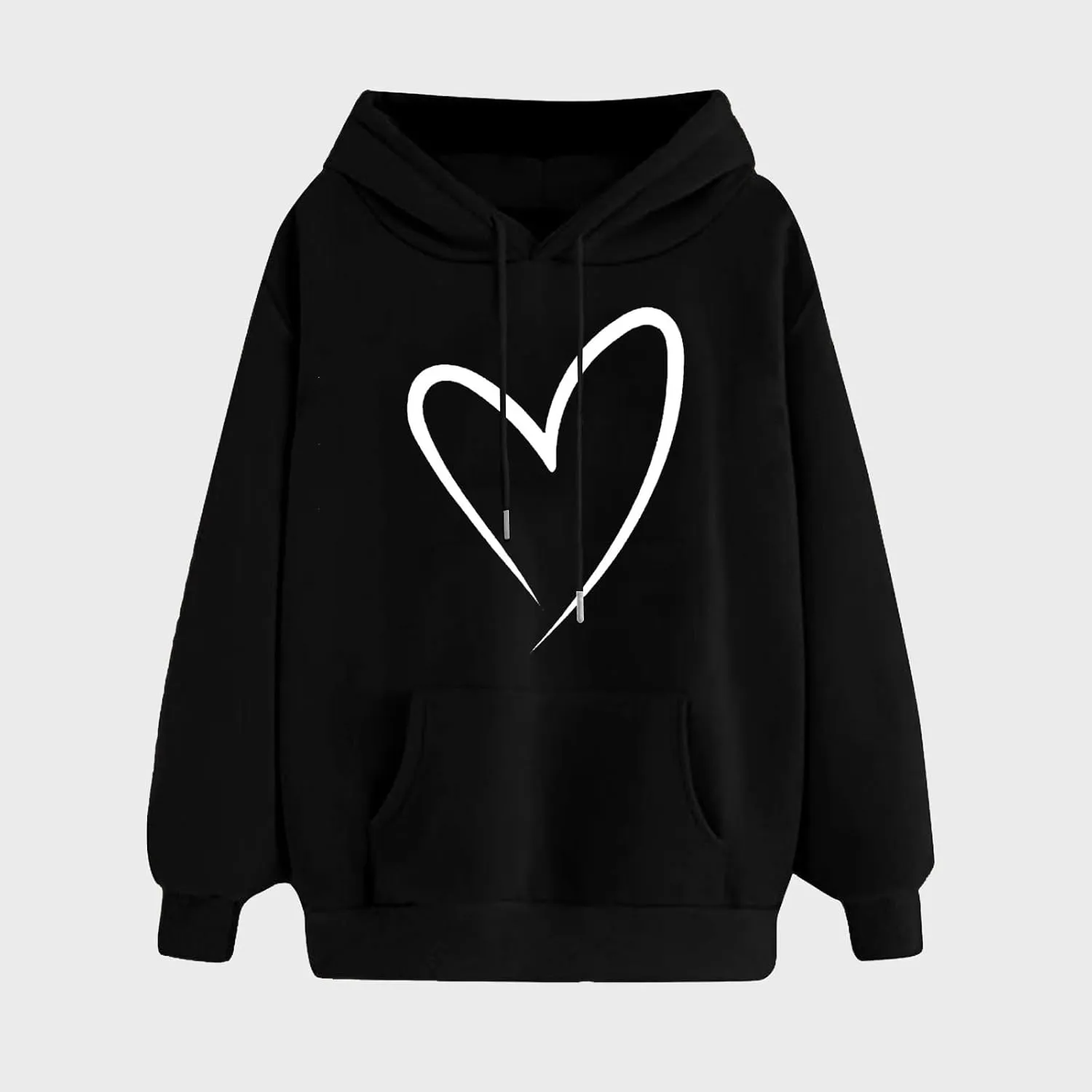 Women's Casual Heart Print Hoodies Lightweight Long Sleeve Pullover Hoodie Sweatshirt Tops with Kangaroo Pocket