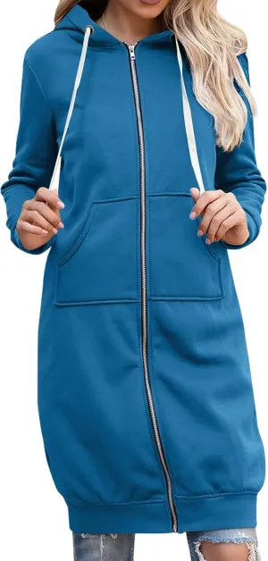 Women's Casual Pockets Zip up Hoodies Longwear Tunic Sweatshirt Oversized Long Hoodie Jacket with Pockets