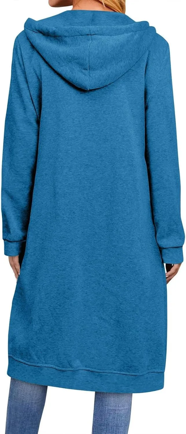 Women's Casual Pockets Zip up Hoodies Longwear Tunic Sweatshirt Oversized Long Hoodie Jacket with Pockets