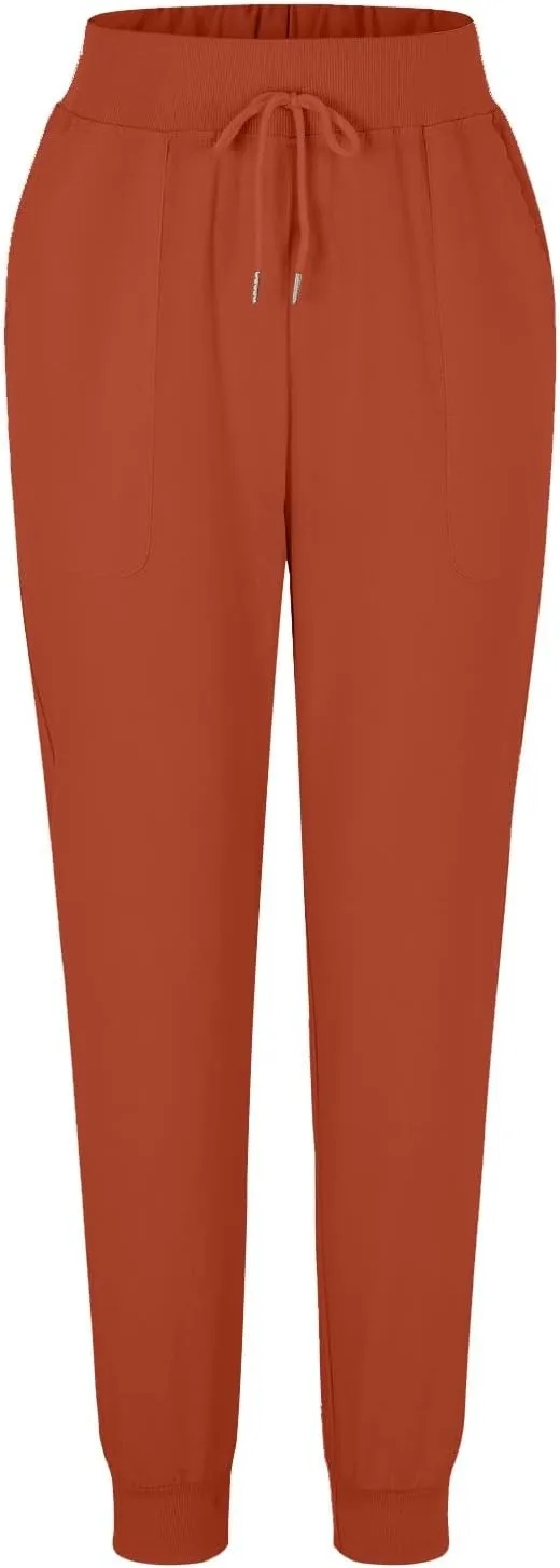 Womens Cotton Linen Tapered Pants Summer Drawstring Elastic Waist Pants Casual Trousers with Pockets