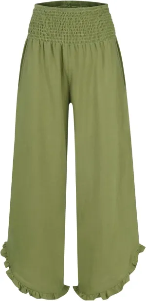 Women's Cotton Linen Wide Leg Pants Comfy Breathble Trousers with Irregular Pants Leg for Outdoor
