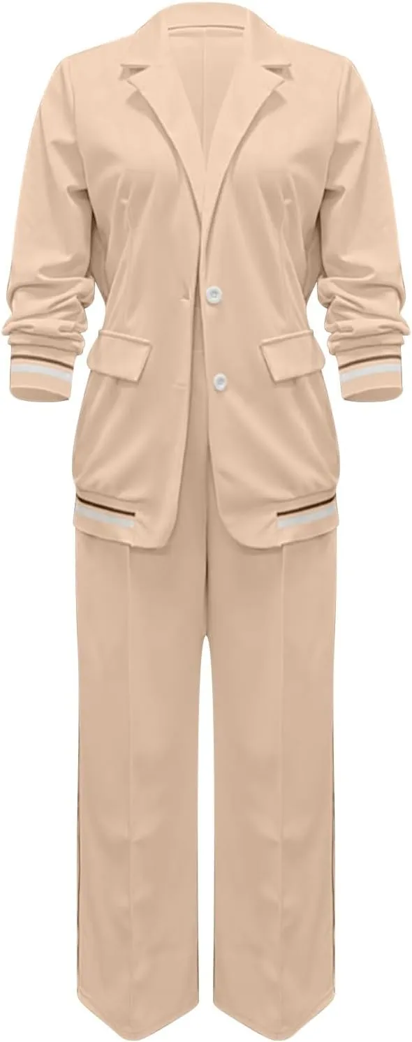 Women's Fall Spring 2 Piece Blazer Outfits Business Casual Oversized Jacket Wide Leg Work Pants Dressy Suit Se