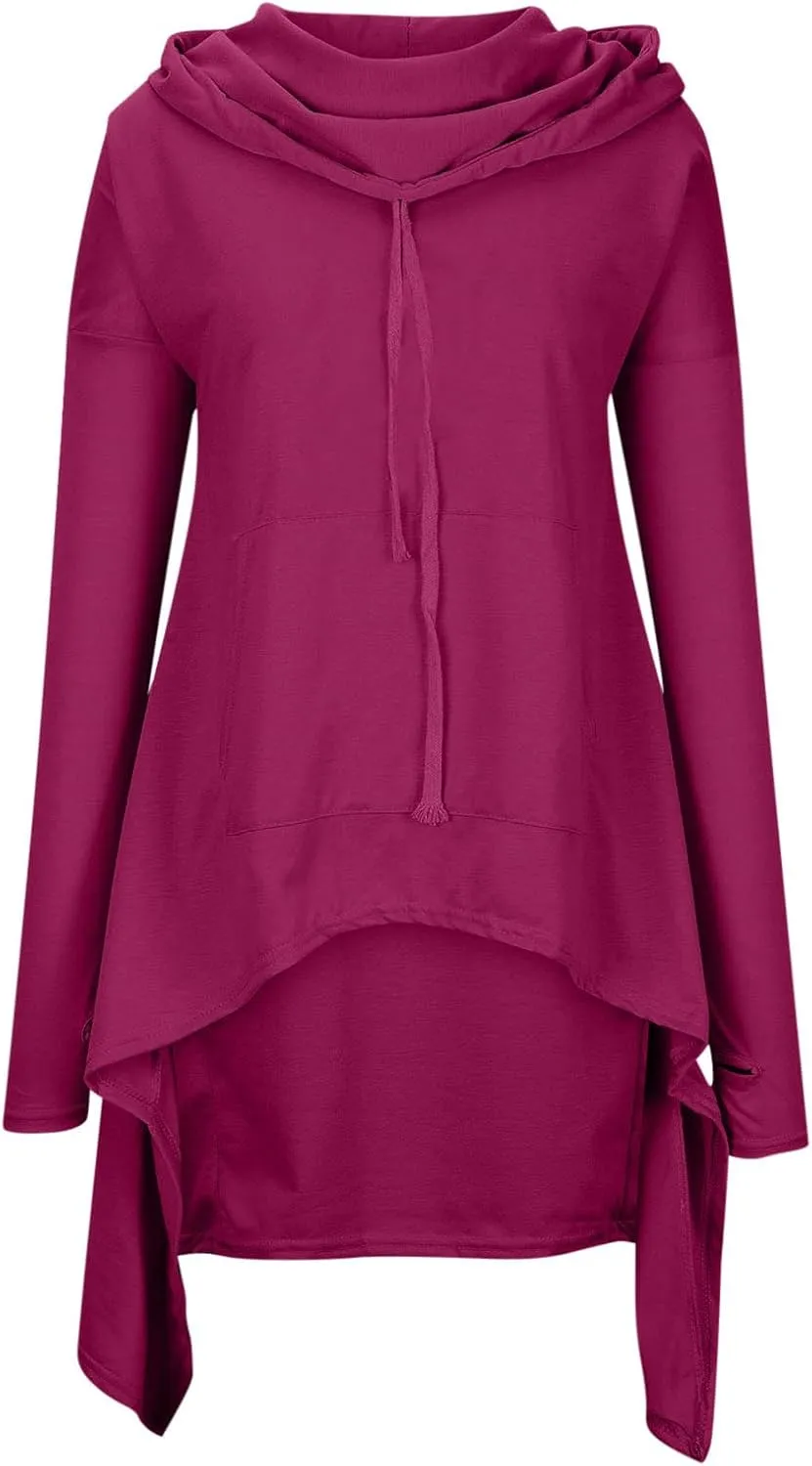 Women's Fashion Hoodies Sweatshirts Hi-Low Hem Pullover Sweatshirts Oversized Long Asymmetric Tunic Top with Pocket
