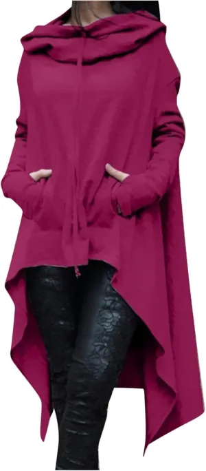 Women's Fashion Hoodies Sweatshirts Hi-Low Hem Pullover Sweatshirts Oversized Long Asymmetric Tunic Top with Pocket