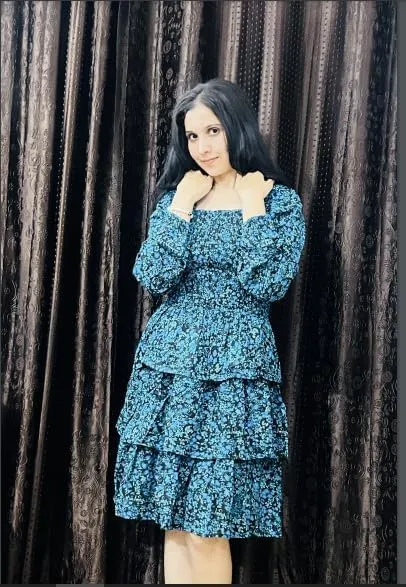Women's Floral Print Mini Party Dresses Puff Sleeve Flowy 3 Layer Ruffle Casual Dress