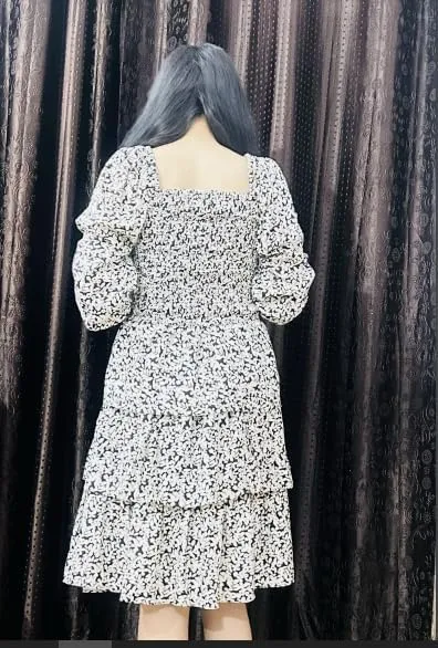 Women's Floral Print Mini Party Dresses Puff Sleeve Flowy 3 Layer Ruffle Casual Dress