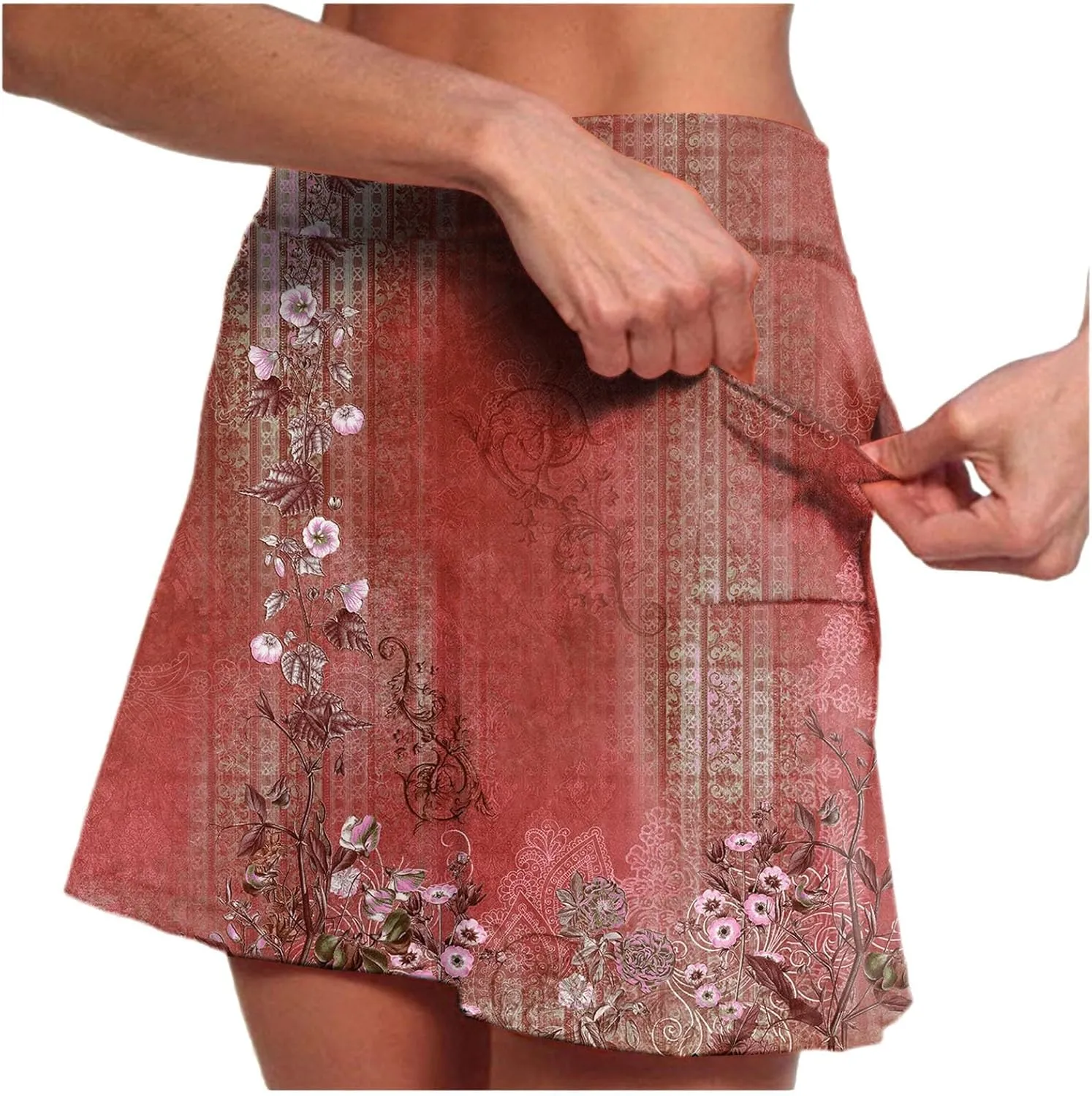 Womens Floral Tennis Skorts Cute Boho Beach Skirts High Waisted Athletic Skort with Pockets Summer Casual Hawaii Mini Skirts