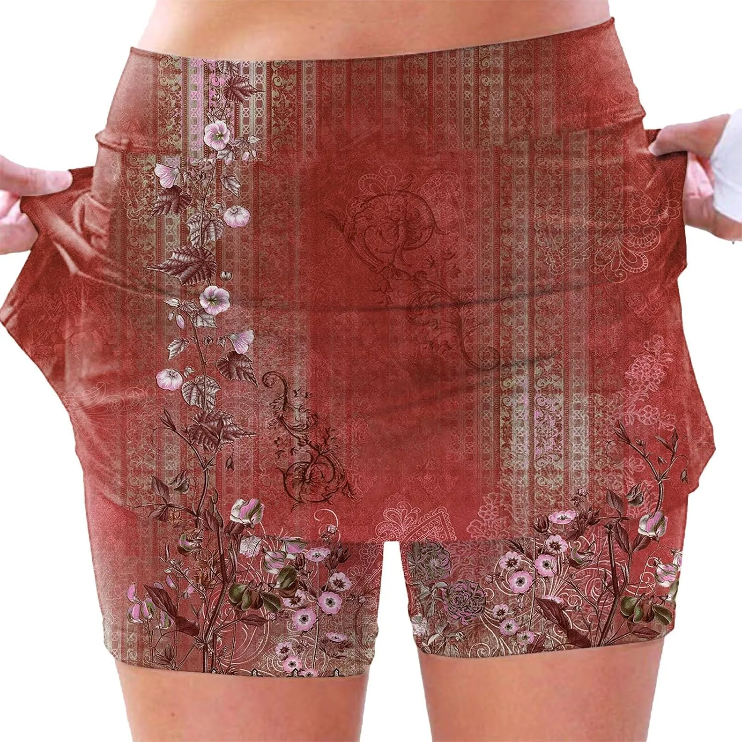 Womens Floral Tennis Skorts Cute Boho Beach Skirts High Waisted Athletic Skort with Pockets Summer Casual Hawaii Mini Skirts